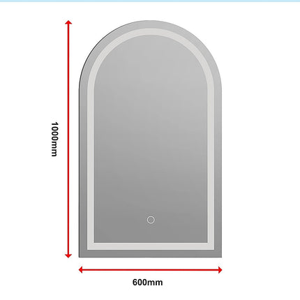 Arched LED Wall Mirror Bathroom Mirrors Makeup Anti-fog 600mm x 1000mm.