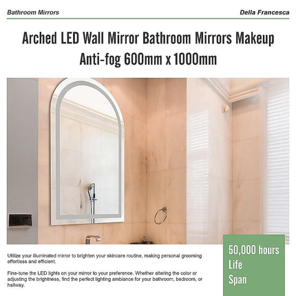 Arched LED Wall Mirror Bathroom Mirrors Makeup Anti-fog 600mm x 1000mm.