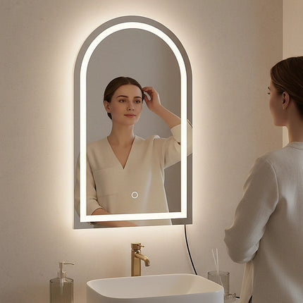 Arched LED Wall Mirror Bathroom Mirrors Makeup Anti-fog 600mm x 1000mm.