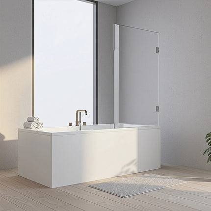 90x90cm Corner Frameless Shower Screen with White U-Brackets and Brass Hinges, Square Double Pull Handle.