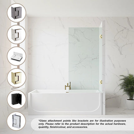 90x90cm Corner Frameless Shower Screen with White U-Brackets and Brass Hinges, Square Double Pull Handle.