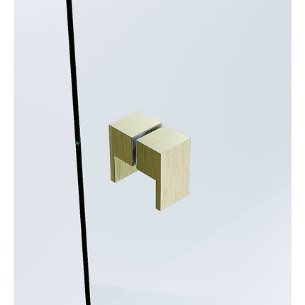 110cm Frameless Wall-to-Wall Shower Screen with Gold U-Brackets and Floor U-Bracket, Brass Hinges & Square Double Pull Handle.