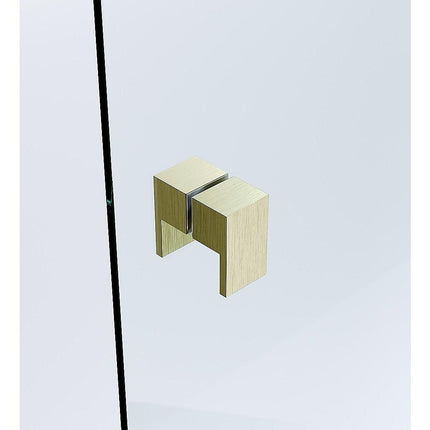 90x80cm Corner Frameless Shower Screen with Gold U-Brackets and Brass Hinges, Square Double Pull Handle.