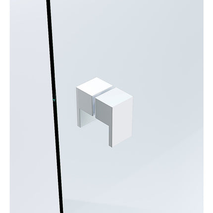 120x120cm Corner Frameless Shower Screen with White U-Brackets and Floor U-Bracket and Brass Hinges, Square Double Pull Handle.