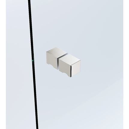 90x70cm Corner Frameless Shower Screen – Nickel Wall Channel and Floor Channel with Brass Hinges & Square Knob Handle.