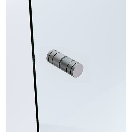 90x90cm Corner Frameless Shower Screen – Gunmetal Wall Channel with Brass Hinges & Round Knob Handle.