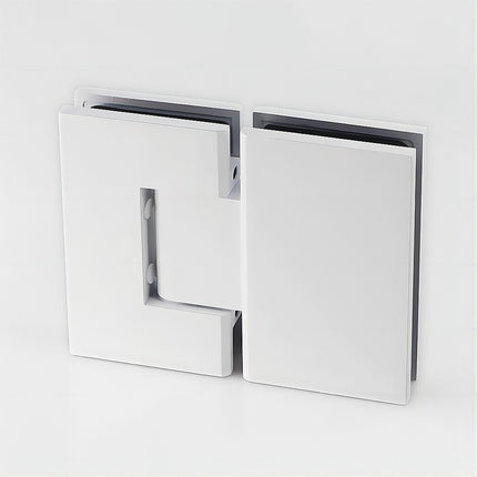 100x90cm Corner Frameless Shower Screen – White Wall Channel and Floor Channel with Brass Hinges & Round Knob Handle.
