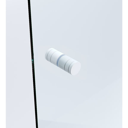 100x90cm Corner Frameless Shower Screen – White Wall Channel and Floor Channel with Brass Hinges & Round Knob Handle.