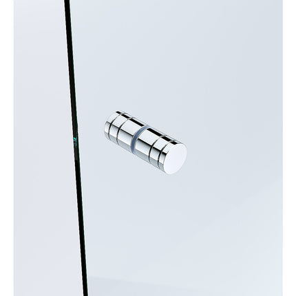 110x110cm Corner Frameless Shower Screen – Chrome Wall Channel with Brass Hinges & Round Knob Handle.