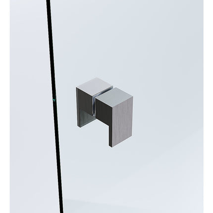 100x90cm Corner Frameless Shower Screen – Gunmetal Wall Channel with Brass Hinges & Square Double Pull Handle.