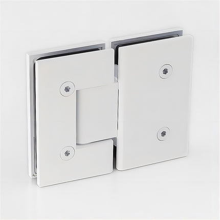 120x80cm Corner Frameless Shower Screen – White Wall Channel and Floor Channel with Brass Hinges & Square Double Pull Handle.
