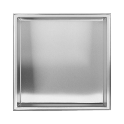 336 x 336 x 101mm Shower Niche Single Shelf Organizer No Tile Needed in Stainless Steel Finish.