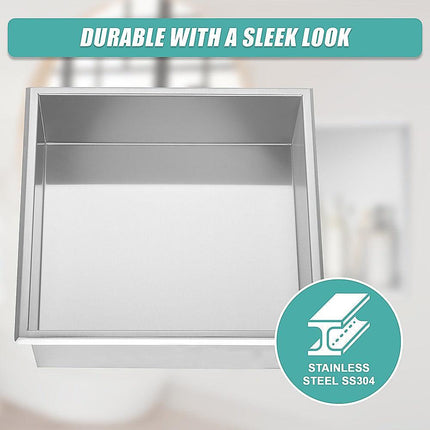 336 x 336 x 101mm Shower Niche Single Shelf Organizer No Tile Needed in Stainless Steel Finish.