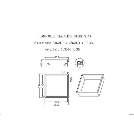 336 x 336 x 101mm Shower Niche Single Shelf Organizer No Tile Needed in Stainless Steel Finish.