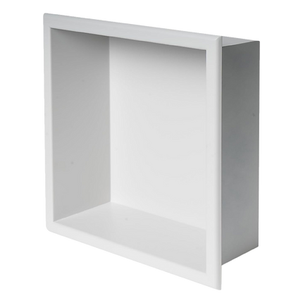 336 x 336 x 101mm Shower Niche Single Shelf Organizer No Tile Needed in White.