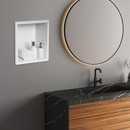 336 x 336 x 101mm Shower Niche Single Shelf Organizer No Tile Needed in White.