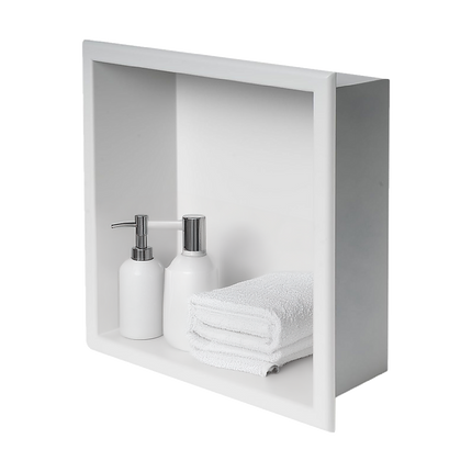 336 x 336 x 101mm Shower Niche Single Shelf Organizer No Tile Needed in White.