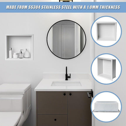 336 x 336 x 101mm Shower Niche Single Shelf Organizer No Tile Needed in White.