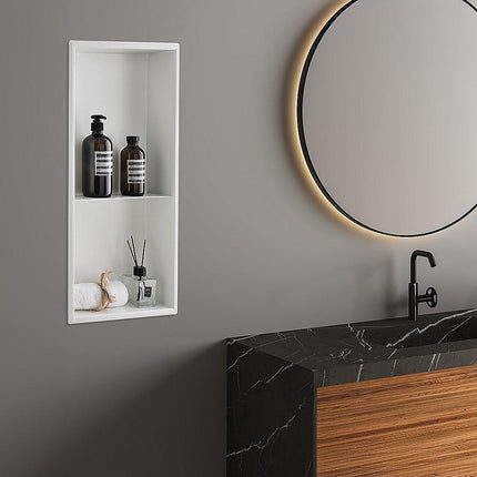 641 x 336 x 101mm Shower Niche Double Shelf Organizer No Tile Needed in White.