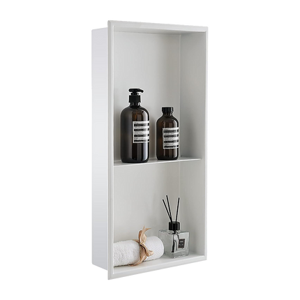 641 x 336 x 101mm Shower Niche Double Shelf Organizer No Tile Needed in White.