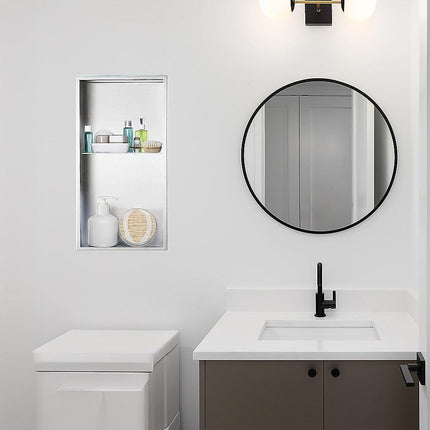 641 x 336 x 101mm Shower Niche Double Shelf Organizer No Tile Needed in White.