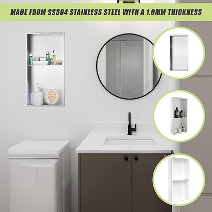 641 x 336 x 101mm Shower Niche Double Shelf Organizer No Tile Needed in White.