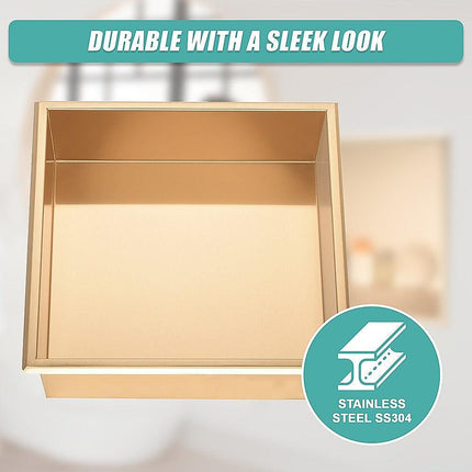 336 x 336 x 101mm Shower Niche Single Shelf Organizer No Tile Needed in Gold.