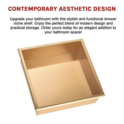 336 x 336 x 101mm Shower Niche Single Shelf Organizer No Tile Needed in Gold.