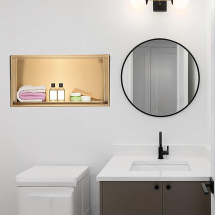 641 x 336 x 101mm Shower Niche Single Shelf Organizer No Tile Needed in Gold.