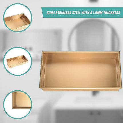 641 x 336 x 101mm Shower Niche Single Shelf Organizer No Tile Needed in Gold.