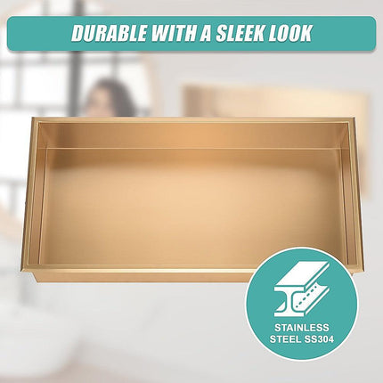 641 x 336 x 101mm Shower Niche Single Shelf Organizer No Tile Needed in Gold.