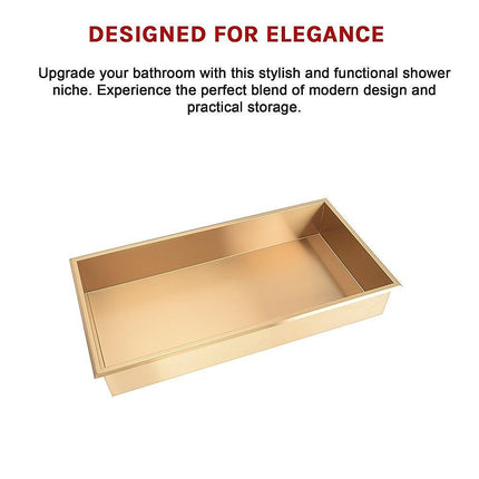 641 x 336 x 101mm Shower Niche Single Shelf Organizer No Tile Needed in Gold.