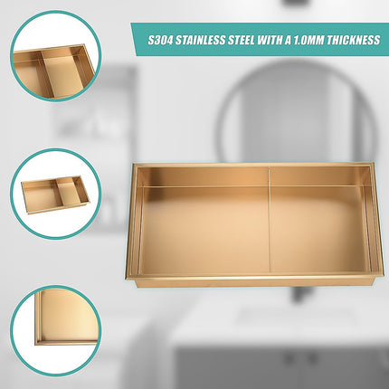 641 x 336 x 101mm Shower Niche Double Shelf Organizer No Tile Needed in Gold.