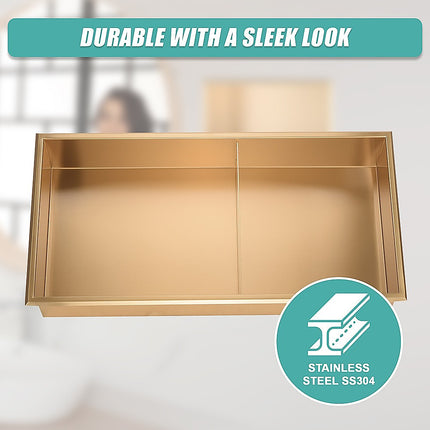 641 x 336 x 101mm Shower Niche Double Shelf Organizer No Tile Needed in Gold.