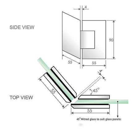 90cm Frameless Diamond Shower Screen with Nickel Brackets and SS Hinges, Round Knob Handle.