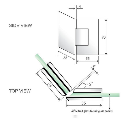 90cm Frameless Diamond Shower Screen – Black F-Brackets, Brass Hinges & Round Knob Handle.