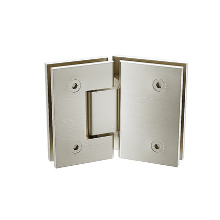 90x90cm Corner Frameless Shower Screen – Gunmetal Wall Channel with Brass Hinges & Square Knob Handle.