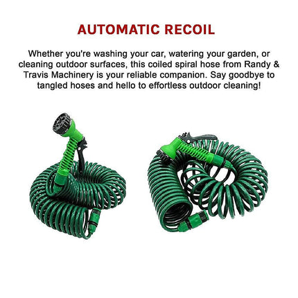 30M Garden Hose Heavy-Duty Coiled Spiral Car Washing Cleaning Water Hose Garden.