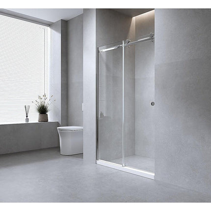 120cm Frameless Glass Sliding Shower Door – With Chrome Rail and Wall Channel for Modern Bathrooms.
