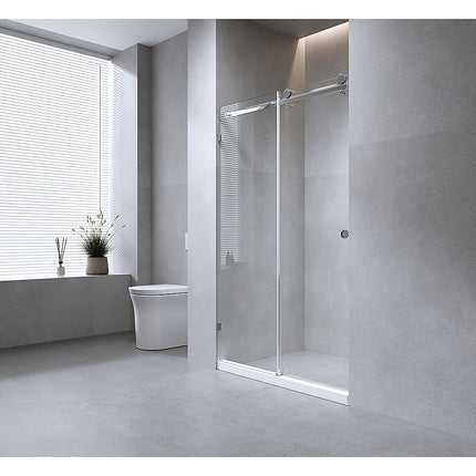 160cm Frameless Glass Sliding Shower Door – With Gold Rail and U-Brackets for Modern Bathrooms.