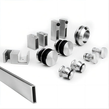 130x90cm Frameless Glass Sliding Corner Shower – With Nickel Rail and U-Brackets for Contemporary Bathrooms.