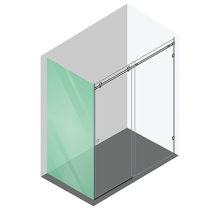 150x90cm Frameless Glass Sliding Corner Shower – With Nickel Rail and Wall Channel for Contemporary Bathrooms.