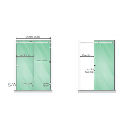 170x80cm Frameless Glass Sliding Corner Shower – With Gunmetal Rail and Wall Channel for Contemporary Bathrooms.