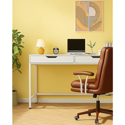 White Computer Desk – Modern PC Laptop Table for Gaming, Home Office, or Study Space Furniture.