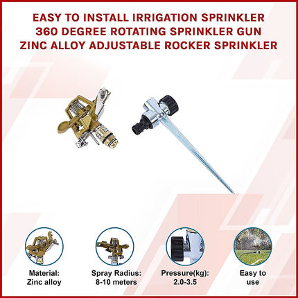 Easy to Install Irrigation Sprinkler 360 Degree Rotating Sprinkler Gun Zinc Alloy Adjustable Rocker Sprinkler.