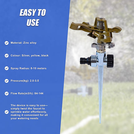 Easy to Install Irrigation Sprinkler 360 Degree Rotating Sprinkler Gun Zinc Alloy Adjustable Rocker Sprinkler.