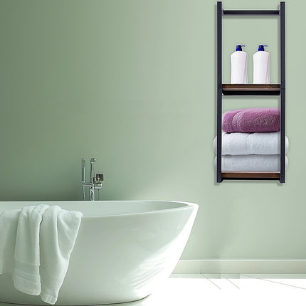 Stylish Bathroom Towel Storage Rack with Wooden Shelves.