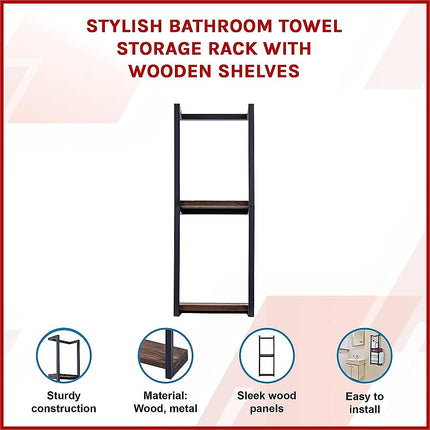Stylish Bathroom Towel Storage Rack with Wooden Shelves.
