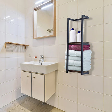 Stylish Bathroom Towel Storage Rack with Wooden Shelves.