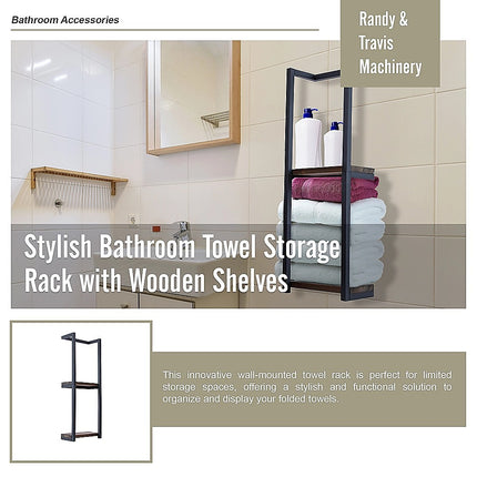 Stylish Bathroom Towel Storage Rack with Wooden Shelves.